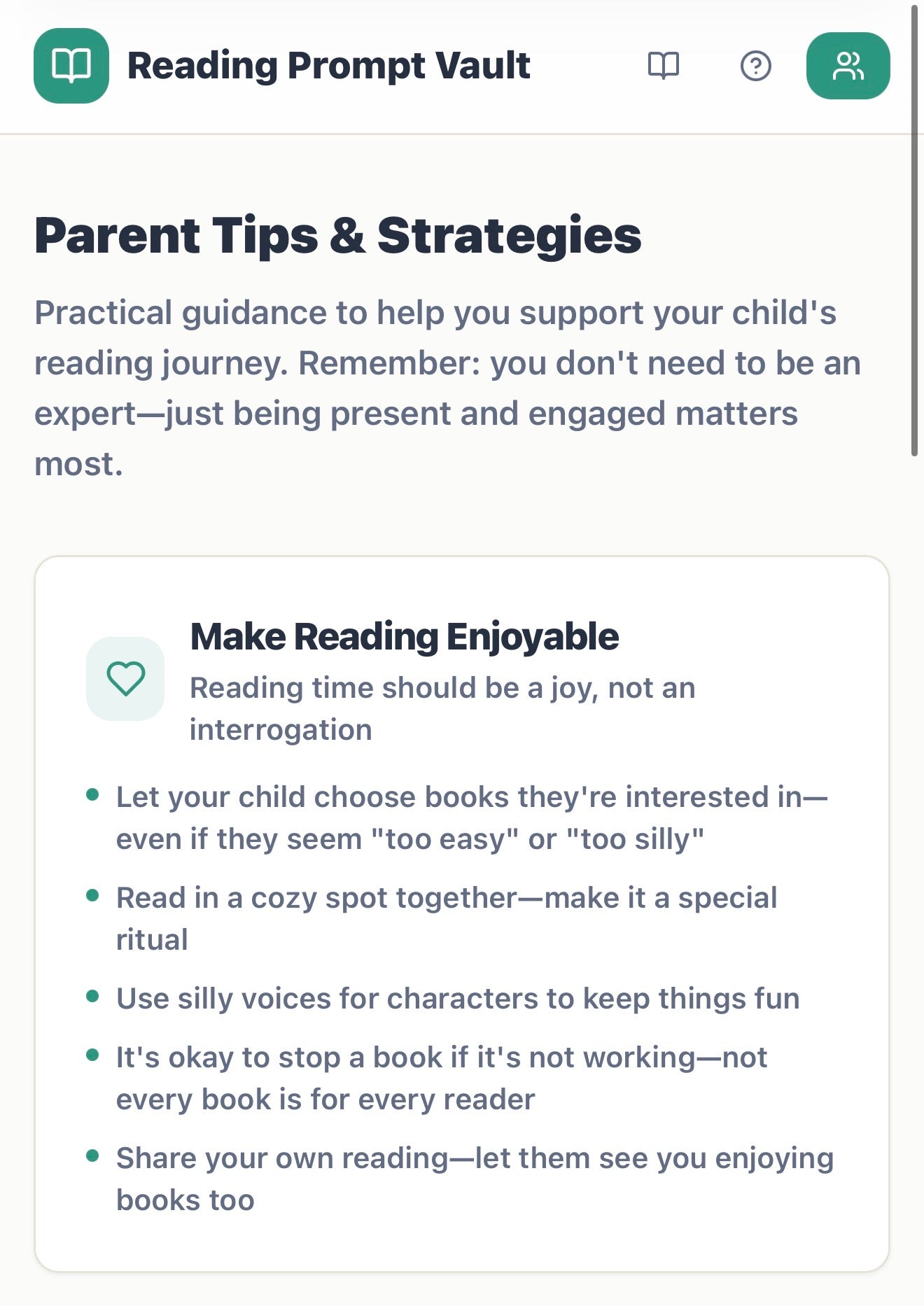 Reading Prompts Vault for Parents